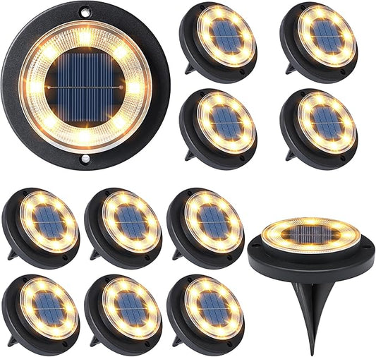Flacchi Solar Lights Outdoor - Solar Powered Ground Lights Outdoor Solar Disk Light Waterproof Landscape Light for Patio Yard Pathway Walkway Driveway (Warm White, 12 Pack) Flacchi
