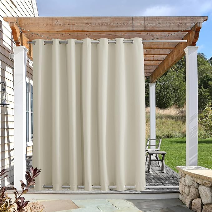 NICETOWN Outdoor Curtain Extra Wide for Patio Waterproof & Windproof, Rustproof Top and Bottom Grommet Thermal Insulated Drape Public Divider for Porch/Cabana, Beige, 1 PC, W100 x L84 NICETOWN