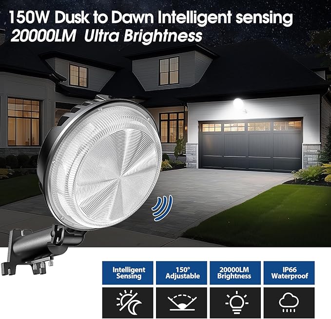 2 Pack 150W LED Barn Light, 20000LM Dusk to Dawn Security Light with 150° Adjustable Angle Photocell, IP66 Waterproof 6500K Daylight Outdoor Lighting for Farmhouse/Yard/Street/Garage StarMoitic
