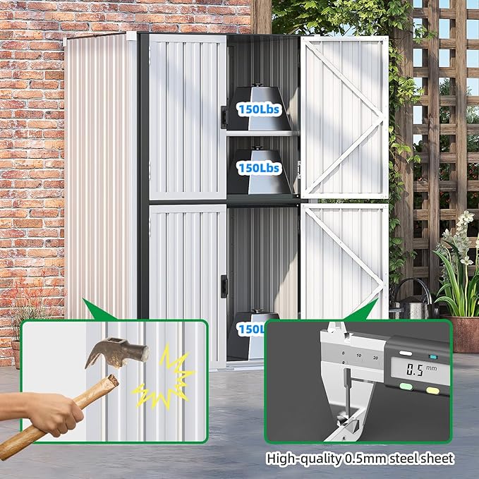 AECOJOY Outdoor Storage Cabinet Waterproof, Large Tall Vertical Outdoor Cabinets Waterproof with Shelves, Lockable Storage Cabinet Metal Storage Shed Weatherproof Garden Sheds & Outdoor Storage White AECOJOY