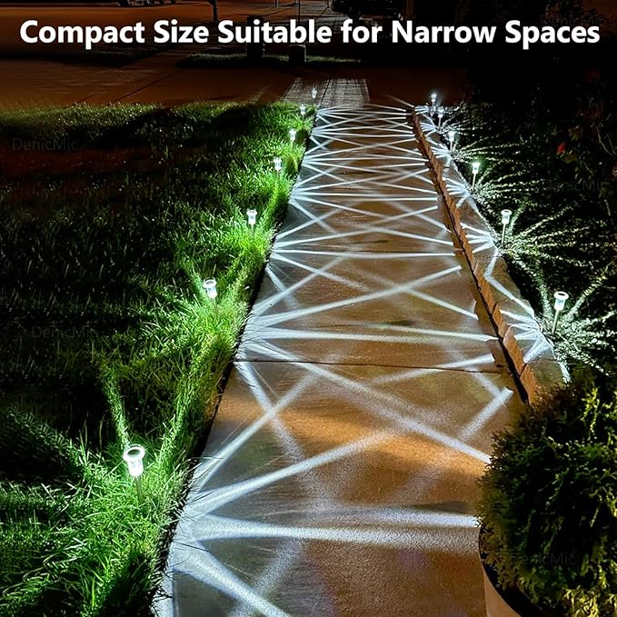 DenicMic Solar Lights Outdoor 15 Pack Waterproof 6000K Cold White LED Stainless Steel Stake Outside Lights for Yard Pathway Garden Driveway Walkway Landscape Path Lighting Denicmic