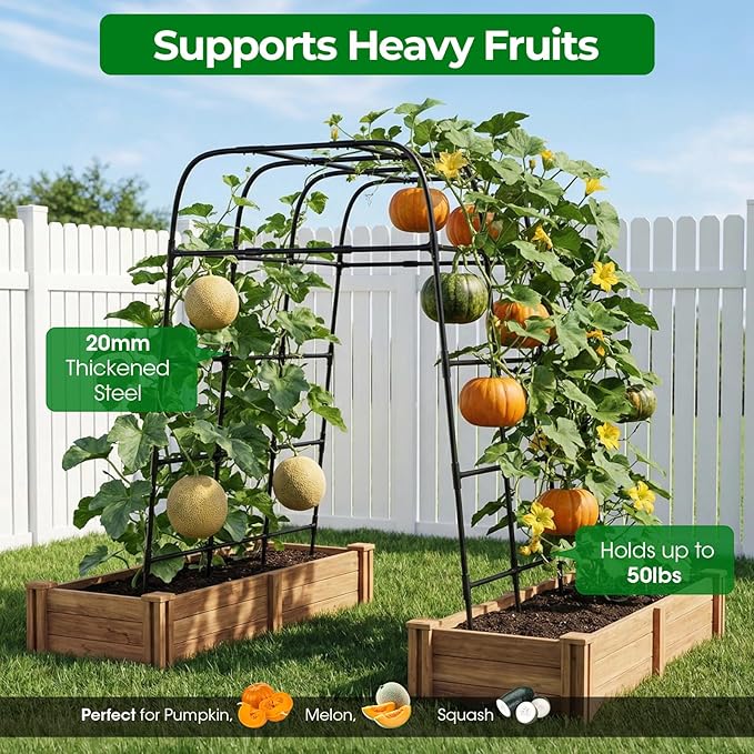 Garden Arch Trellis for Climbing Plants (83" H x 57" L), Metal Cucumber & Tomato Cage, Rustproof Walk-Through Tunnel Support for Pumpkin, Squash, Melon & Rose MQHUAYU