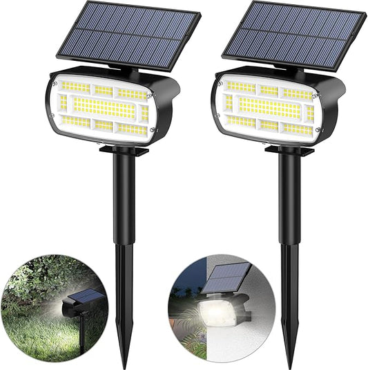 Fabrito Large Solar Spot Lights Outdoor 2 Pack, 1000 Lumens High Brightness, IP65 Waterproof Solar Spotlight with 136 LEDs, Dusk to Dawn Solar Landscape Lights for Yard, Garden, Pathway, Plants(White) Fabrito
