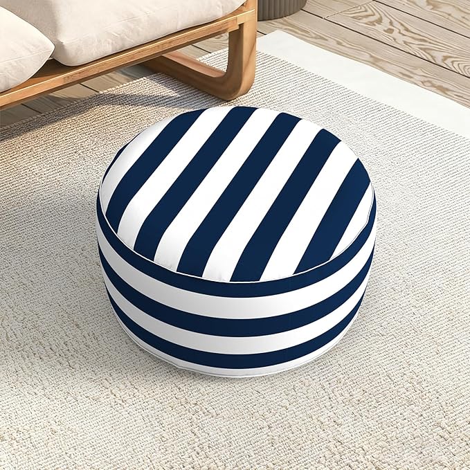 LVTXIII Indoor/Outdoor Extra Large Inflatable Ottoman Pouf D31 x H14 Inch, Round Footstool with Handle, Weather-Resistant Portable Furniture for Patio, Camping, Beach, Cabana Navy LVTXIII