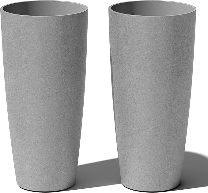 Veradek Mason Series Vega Planter - Round Tall Planter for Indoor or Outdoor Porch/Patio | Made from Plastic-Stone Composite with Drainage Holes | Modern Décor for, Flowers, Interior Plants VeradekOutdoor
