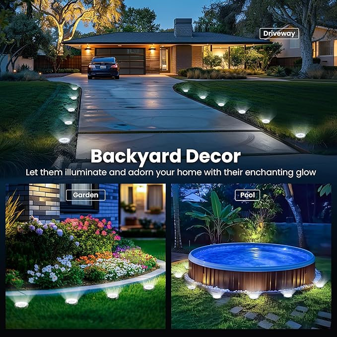 SOLPEX 10 Pack Solar Ground Lights Outdoor Waterproof, Solar Powered Pathway Lights, Landscape Lighting for Garden Walkway Driveway Backyard Decor (Cool White) Solpex