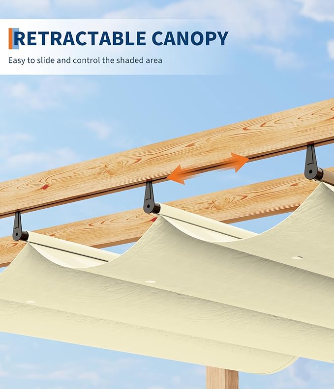 10 x 10 ft Aluminum Pergola with Adjustable Canopy, Outdoor Metal Pergola, Imitation Wood-Grain Sun Shade Shelter for Garden Patio Backyard Deck BouPower