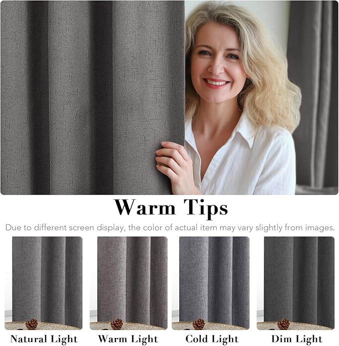 H.VERSAILTEX Linen Blackout Curtains Durable Thick Textured Linen Look 100% Blackout Patio Door Curtain Anti Rust Grommet Extra Wide Sliding Door Curtain Panel, W100 x L84 inch - Grey HVERSAILTEX