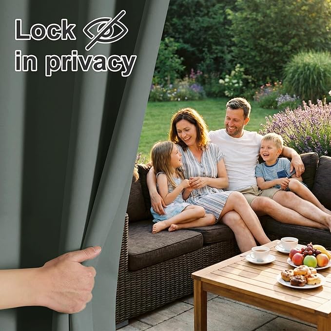 RYB HOME Outdoor Curtains for Patio Waterproof Block Sunlight Thermal Insulated Privacy Assured Thick Outside Curtains for Pergola, Deck, Gazebo, W52 x L90, Dark Green, 1 Panel RYBHOME