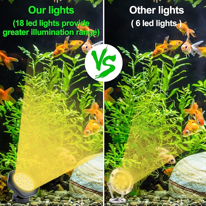 Solar Pond Lights,3000K Warm White LED Underwater Submersible Fountain Light,IP68 Waterproof Landscape Spotlights Lighting for Fish Aquarium Tank Garden Yard Pond Pool Decor(3-in-1) CREPOW