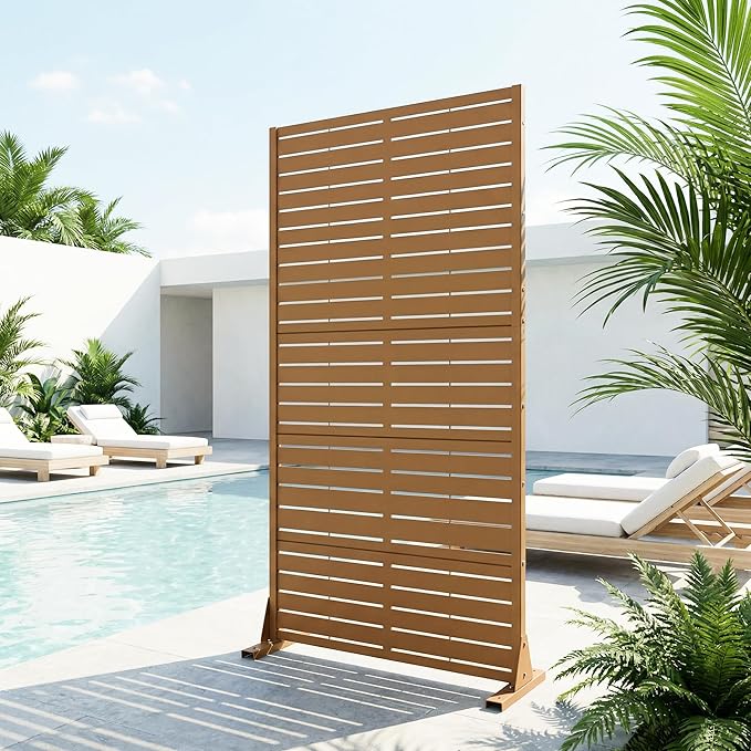 Casaphoria Metal Privacy Screen Outdoor, 72" H x 35" W Freestanding Decorative Privacy Screen for Patio Deck Balcony Garden with Stable Base, Black-Perilla Casaphoria