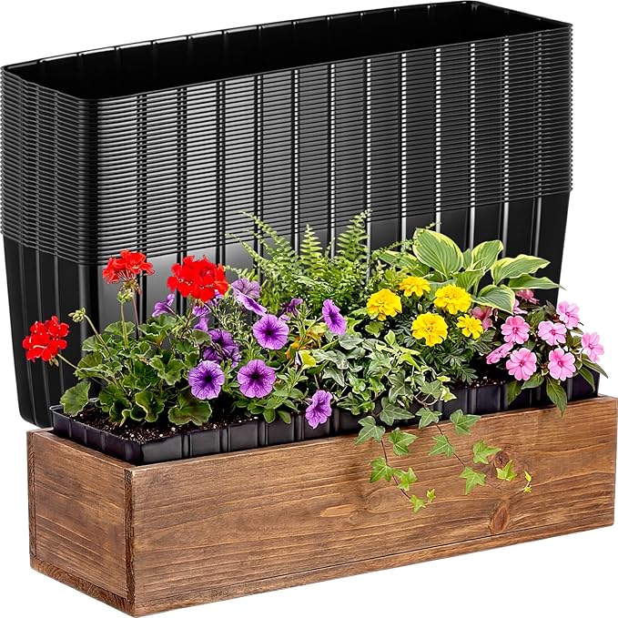 BreezeHug 36 Pcs Plastic Planter Liners Rectangular Plastic Inserts 10.5" x 3" x 3.5" for Planter Window Box Indoor Outdoor Flower Arrangement Succulent Garden Windowsill Home Decor Rootora