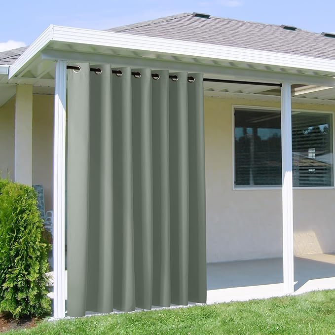 NICETOWN Outdoor Curtains for Patio W100 x L84 inch 2 Pieces, Sun Blocking Screen Shades 100% Privacy for Garage Window Patio Door Pergola Pool Hut, Weatherproof Blinds for All Season, Sage Green NICETOWN