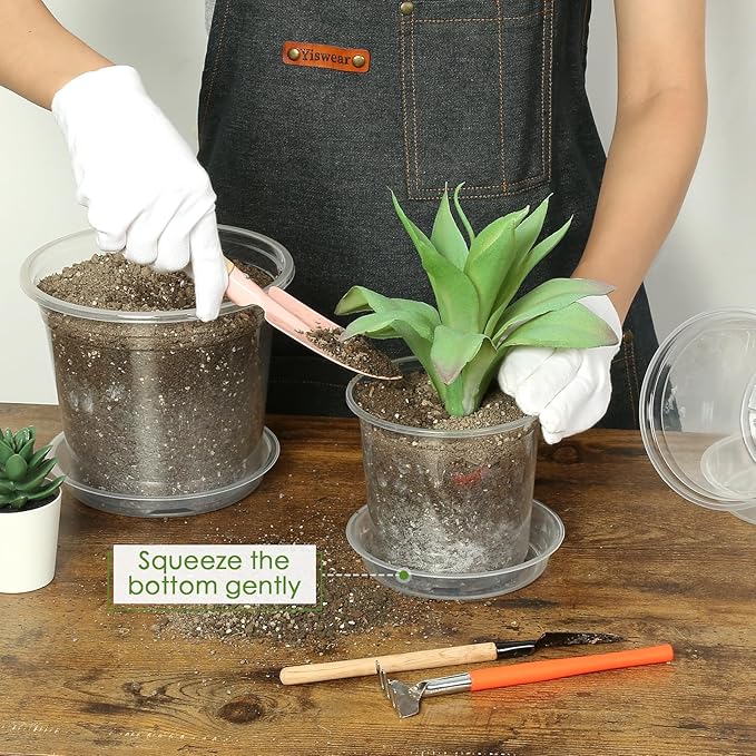 5 Inch Clear Nursery Pots for Plants with Sacuers 15 Pack, Plastic Flower Pots with Drainage Holes, Variety Pack Seedlings Garden Pot for Indoor Outdoor (5 inch) FUIJOL