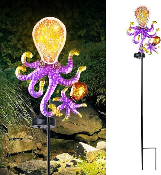 Yiosax-Solar Outdoor Lights Decorative-Yard Outdoor Decorative - Garden Stakes Octopus Decorative Waterproof 7 LED Light Decor Ocean Beach Theme for Lawn Path Yard Decoration Gift Idea Yiosax