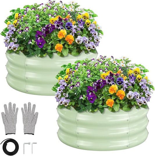 GreatBuddy 2x2x1 ft Round Galvanized Raised Garden Bed, Easy-Assembly Raised Bed with Anti-Cut Gloves & Tools, Rust-Proof Garden Bed for Outdoor, Vegetables, Herbs, Small Trees, Green GreatBuddy