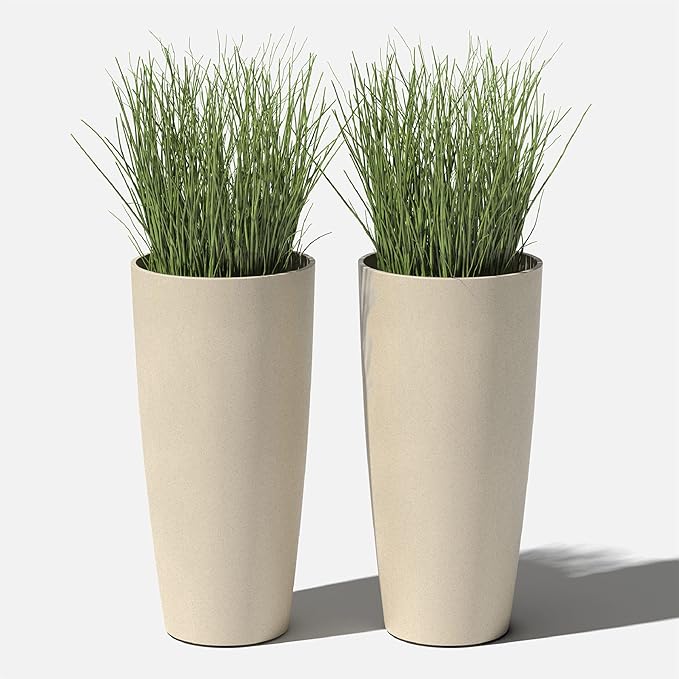 Veradek Mason Series Vega Planter - Round Tall Planter for Indoor or Outdoor Porch/Patio | Made from Plastic-Stone Composite with Drainage Holes | Modern Décor for, Flowers, Interior Plants VeradekOutdoor