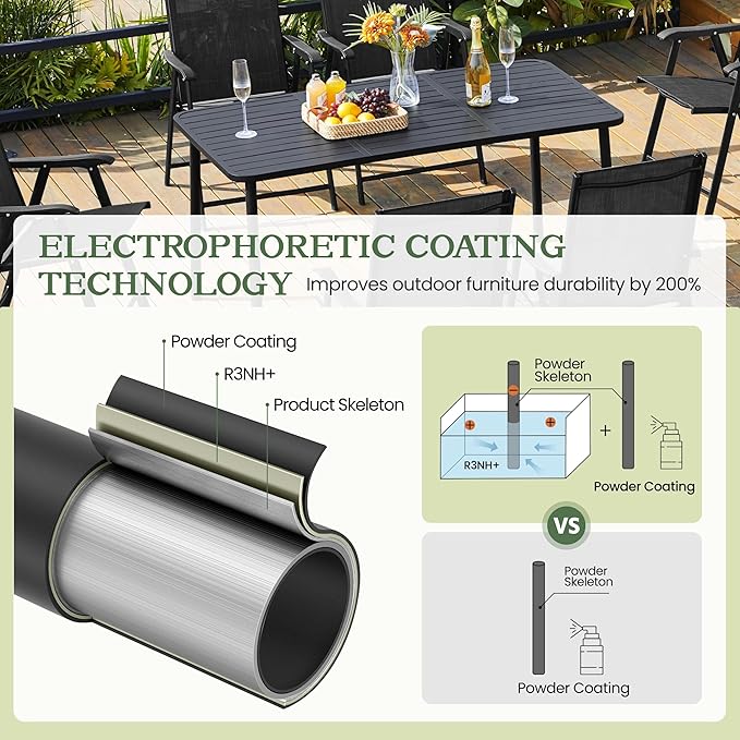 Yaheetech Outdoor Dining Table for 6 Person, Rectangular Slatted Metal Patio Table for Deck Garden Lawn Backyard Use, Black Yaheetech