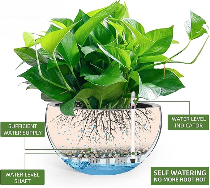 Dexceder 10.5 Inch Large Self Watering Hanging Planters Indoor Outdoor, Thickened Hanging Basket Flower Plant Pot with Water Level Indicator (Brown) Dexceder