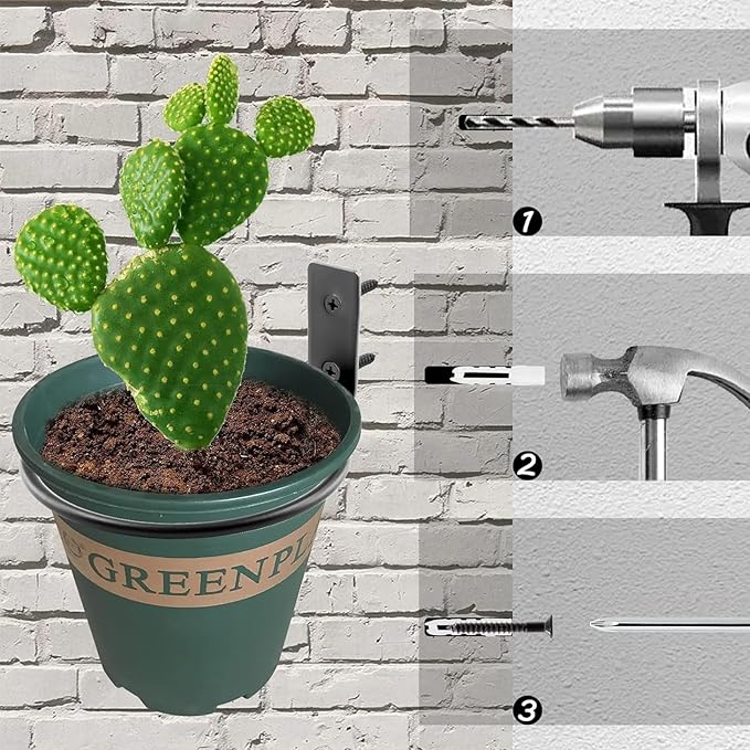6 Pack 5 inch Flower Pot Holder Ring, Flower Pot Holder Ring Wall Mounted Set Wall Mounted Metal Planter Hanger Matte Black Hanging Plant Holder Jiozermi