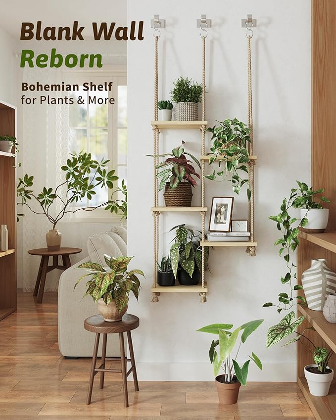 Window Plant Shelves Macrame Plant Hanger Floating Shelves Window Sill Shelf for Plants Hanging Plant Stand Indoor Window Plant Holder Boho Decor Living Room Bedroom Wall Decor Gentingbro