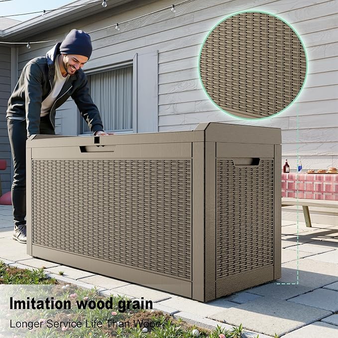 DRATO 60 Gallon Deck Box, Waterproof Resin Large Outdoor Storgae Box for Patio Furniture, Patio Cushions, Gardening Tools, Pool Supplies, Lockable（Gray，60 Gallon） DRATOprovidesawarmandcozy