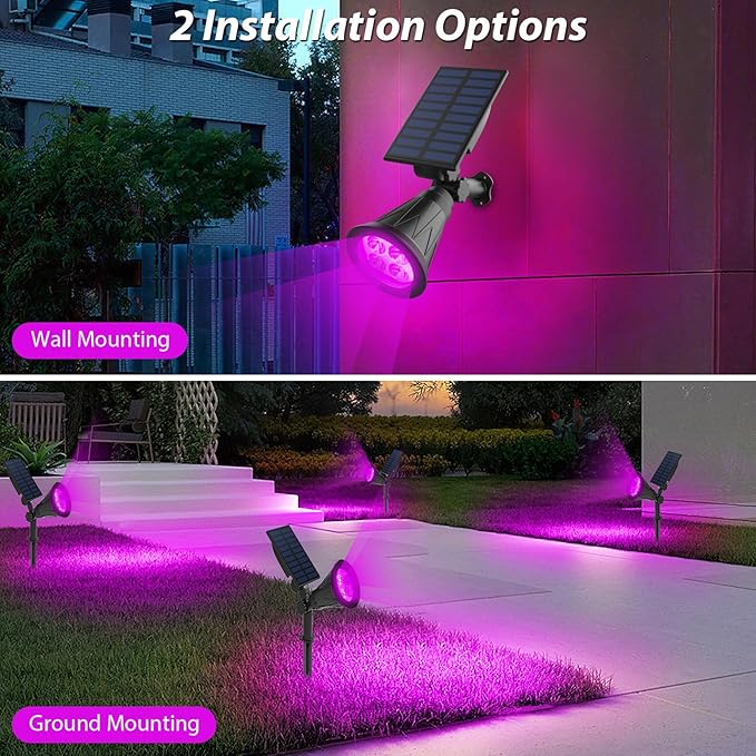 T-SUN [2 Pack] LED Solar Spotlights, Waterproof Outdoor Security Landscape Lamps, Auto-on/Auto-Off by Day, 180 Angle Adjustable for Tree, Patio, Yard, Garden, Driveway, Stairs, Pool Area(Purple) T-SUN