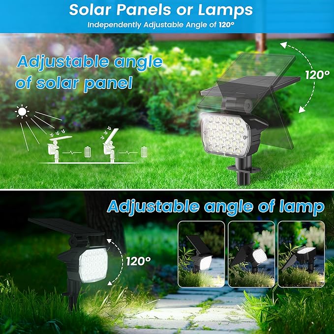 VOLISUN Solar Spotlight Outdoor, IP67 Waterproof Solar Landscape Spot Lights，Uplights for Yard Garden Pathway - 2 Pack (Cool White) 27 LED 3 Lighting Modes VOLISUN