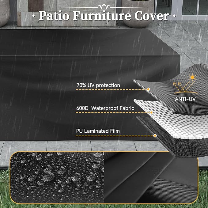 Aoxun 7 Piece Patio Furniture Set with Wide Armrests & 44” Fire Pit Table Wicker Rattan Outdoor Sectional Sofa Set with Coffee Table and Thickened Cushions, Gray/Blue(Waterproof Cover Included) Aoxun