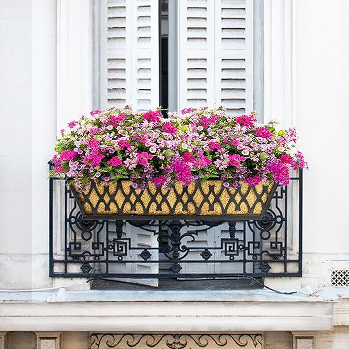 6 Pack 30 Inch Window Boxes Planters Railing Planter Box with Adjustable Brackets for Porch Fence Patio Balcony Hanging Flower Baskets with Coco Liners for Outdoor Garden Decor - Black KarlliuHOMEGARDEN