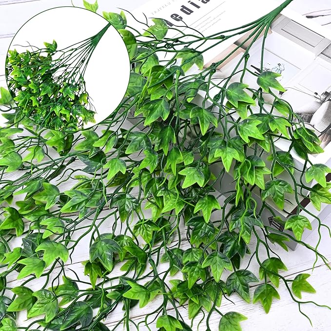 Waipfaru Artificial Hanging Ivy for Outdoors, Fake Hanging Plants, 4pcs Faux Ivy Pothos Vines Greenery for Wall Home Bedroom Living Aesthetic Kitchen Office Aesthetic Kitchen Indoor Outdoor Decor Waipfaru