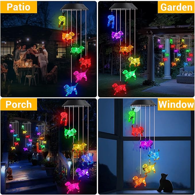 Toodour Solar Wind Chime, Color Changing Wind Chimes Dog, LED Decorative Mobile, Gifts for Mom Grandma, Waterproof Outdoor Decorative Lights for Garden, Patio, Yard, Window Outdoor Decor Toodour