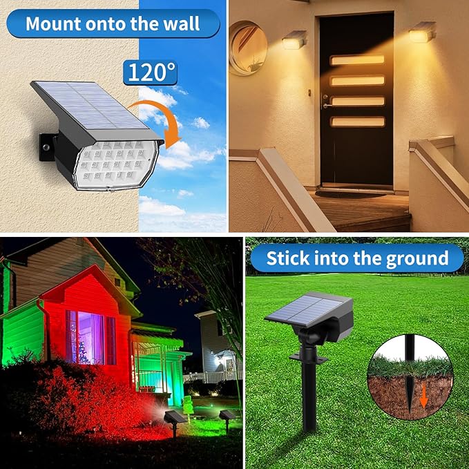 Solar Color Changing Spot Lights Outdoor Waterproof Colored RGB Solar Powered Landscape Lights for Yard 7 Lighting Modes Multicolor Solar Spotlights for Pathway Garden Outside (2 Pack) TadyrealSolarLights
