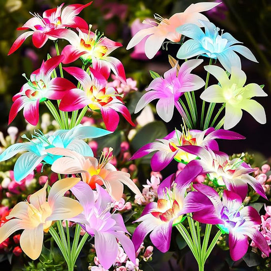 Solar Lights Outdoor Waterproof, 4 Pack Upgraded Garden Lights Solar Powered with 16 Double Layer Lily Flowers, Colorful Outdoor Solar Lights for Outside Yard Patio Garden Decor ToDaka