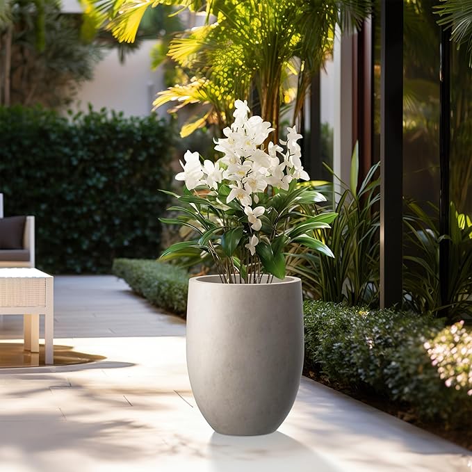 Kante 21.7 Inch Tall Concrete Planter, Large Indoor Outdoor Plant Pot with Drainage, Smooth Weathered Concrete Finish with Painted Interior, Ideal for Porch, Home, Garden, Patio Kante