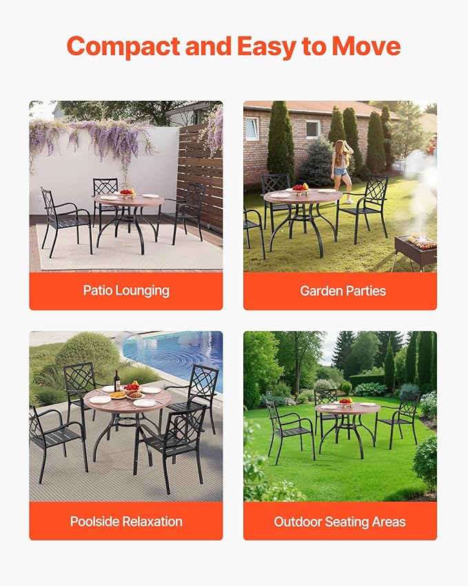 VEVOR Outdoor Patio Dining Table, 41 inch Round Wood-Like Steel Slat Backyard Bistro Coffee Tables for 4, with 1.5 in Umbrella Hole, Outside All-Weather Large Furniture for Lawn Garden Porch VEVOR