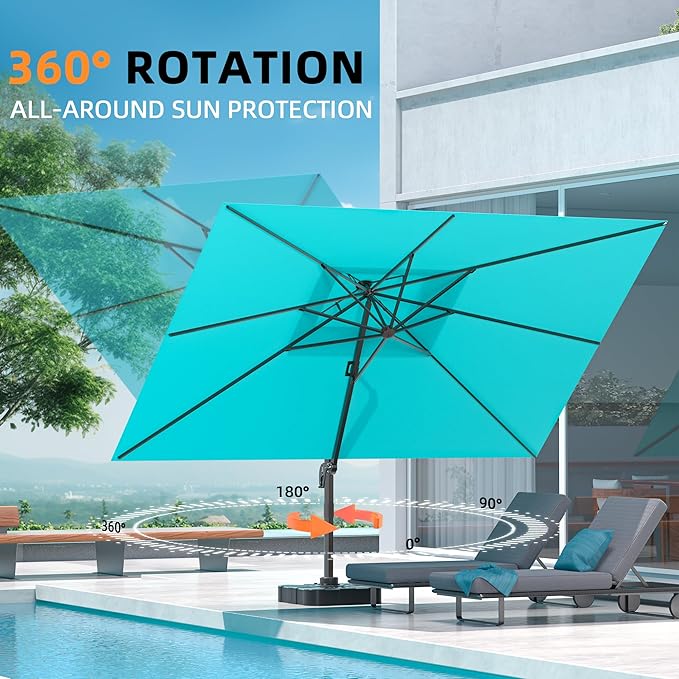 9' X 12' Double Top Cantilever Patio Umbrella - Heavy Duty Offset Umbrella with 360° Rotation for Garden Deck Pool Patio, Turquoise ORYNTREX