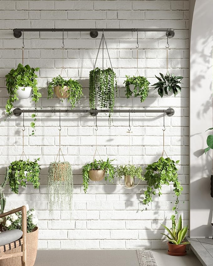 Plant Haning Rod, 2 Pack Hanging Planters for Indoor Plants with 6 Chains, Wall Plant Hanging Bar for Window Celling, 65.7 Inch, Metal Black, Pots Not Included SOFITORG