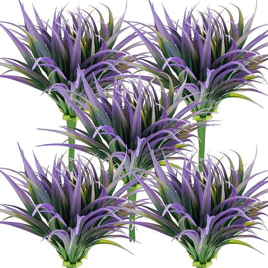 32Pcs Artificial Grass Fake Plants 17.3in Outdoor Plants UV Resistant Faux Greenery Stems Fake Grass for Home Window Garden Office Patio Pathway Front Porch Halloween Décor Green & Purple Phliofd