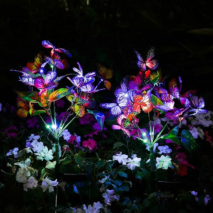 Solar Garden Lights Outdoor Waterproof Decorative Solar Lights Outdoor 8 Pack with 176 LED 136 Butterfly Flower Garden Decor Yard Decorations Patio Lawn, Gifts for Mother's Day Mom Women Adecorty