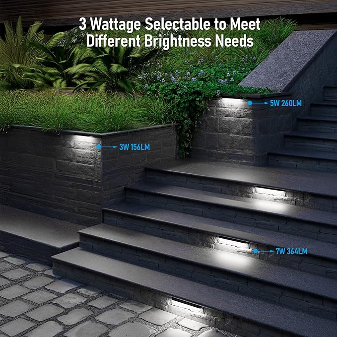 LEONLITE 8-Pack 12 Inch LED Hardscape Lighting, Update Retaining Wall Lights, LED Landscape Lighting, 12-24V AC/DC Paver Light Low Voltage, 3W/5W/7W Dimmable Outdoor Step Lights, 5000K Daylight, ETL LEONLITE