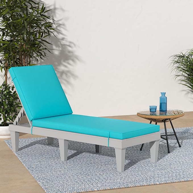 Best Choice Products Outdoor Lounge Chair, Resin Patio Chaise Lounger for Poolside, Backyard, Porch w/Seat Cushion, Adjustable Backrest, 5 Positions, 330lb Capacity - Gray/Teal BestChoiceProducts