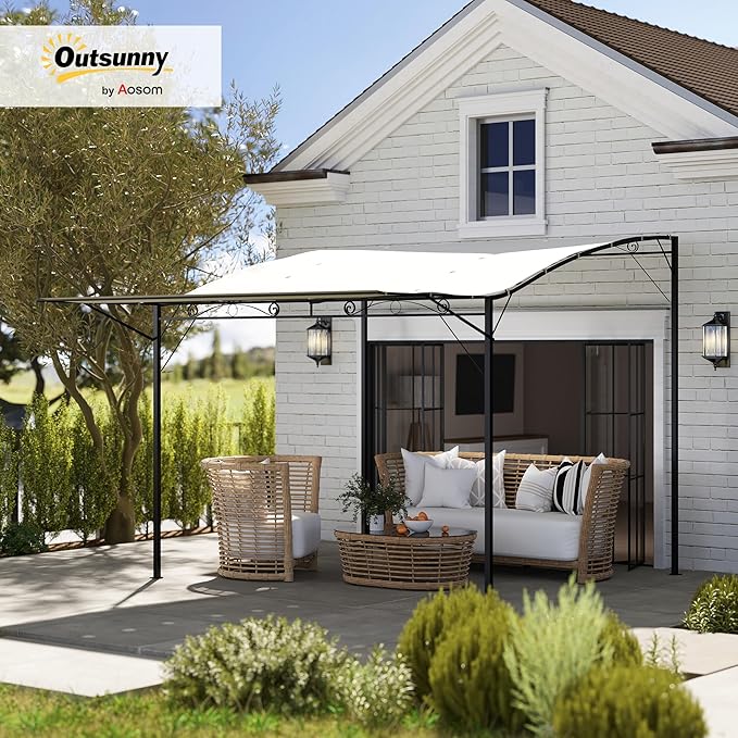 Outsunny 10' x 8' Outdoor Pergola and Patio Gazebo, Extendable Side Awning, Sun Shade Shelter for Garden, Camper, Deck, Doors and Windows, Cream White Outsunny