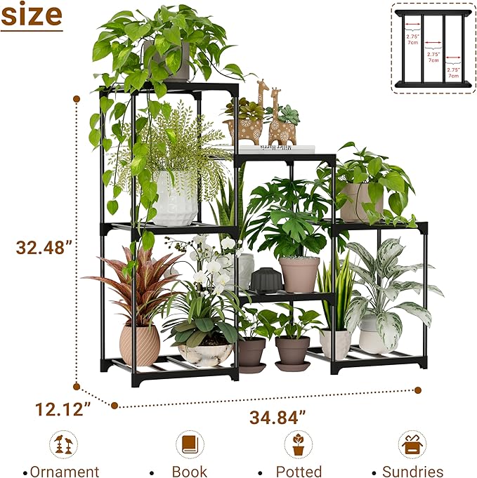 Plant Stand Indoor Plant Shelf Outdoor Metal Plant Rack for Multiple Plants 7 Pots Ladder Plant Pot Holder for Living Room Patio Garden Home Decor PPN