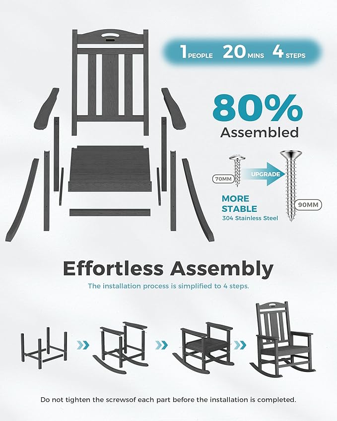 Ciokea Oversized Outdoor Rocking Chairs Set of 2, 380lbs Heavy-Duty Large Patio Rocker, High Back Cozy Porch Chairs, Weather Resistant Patio Rocking Chairs for Outside, Fire Pit, Deck, Dark Grey CIOKEA