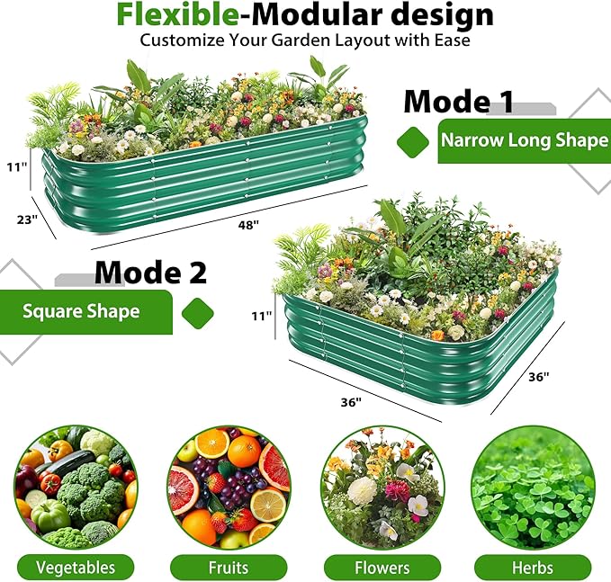 Galvanized Raised Garden Bed for Gardening, 3x3x1ft Metal Square Planter Boxes Outdoor for Vegetable,Flower,Herb,Modular Above Ground Growing Container,Green Rootora