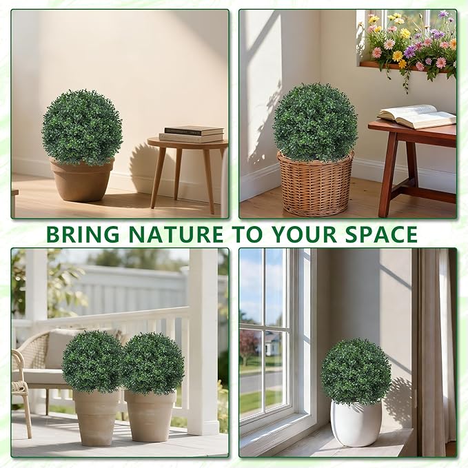 Artificial Boxwood Topiary Trees with Ground Spike,2 Pieces Fake Pine Shrubs Bushes, UV Resistant Faux Evergreen Cypress Tree Plants for Indoor Outdoor Planters Front Porch FEELTHENEWWORLD