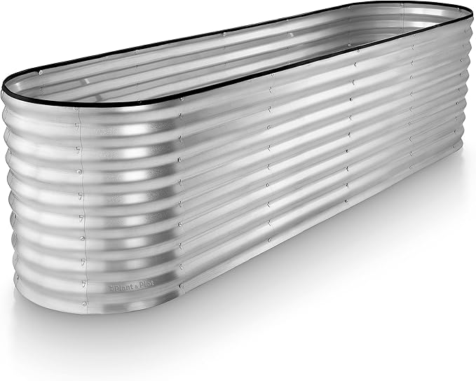 Plant & Plot Galvanized Raised Garden Beds Outdoor // 8×2×2 ft Planter Raised Beds for Gardening, Vegetables, Flowers // Large Metal Garden Box (Silver) // Patented Tool-Free Design PlantPlot