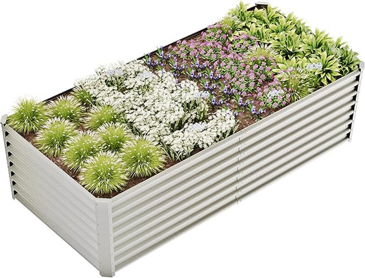 8x4x2ft Raised Garden Beds Kit, Galvanized Planter Garden Boxes Outdoor, Metal Raised Garden Beds for Vegetables,Fruits,Herb,Flower,Silver kingddeergardenbed