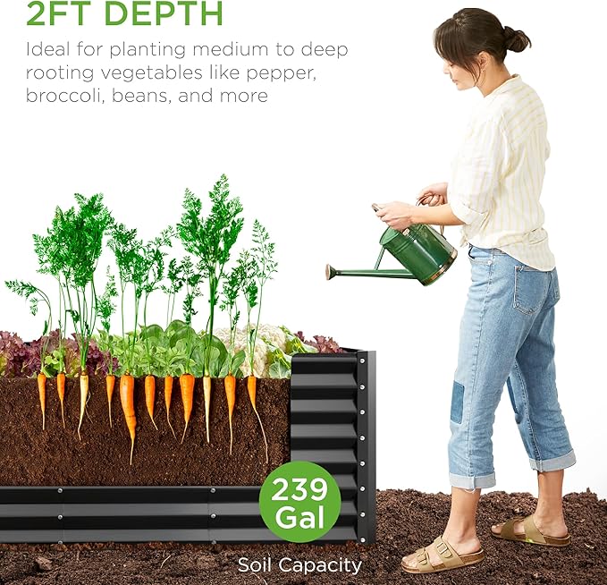 Best Choice Products 8x2x2ft Raised Outdoor Metal Garden Bed, Deep Root Box Planter for Vegetables, Flowers, Herbs, 240 Gallon Capacity, 100% Non Toxic Materials - Gray BestChoiceProducts